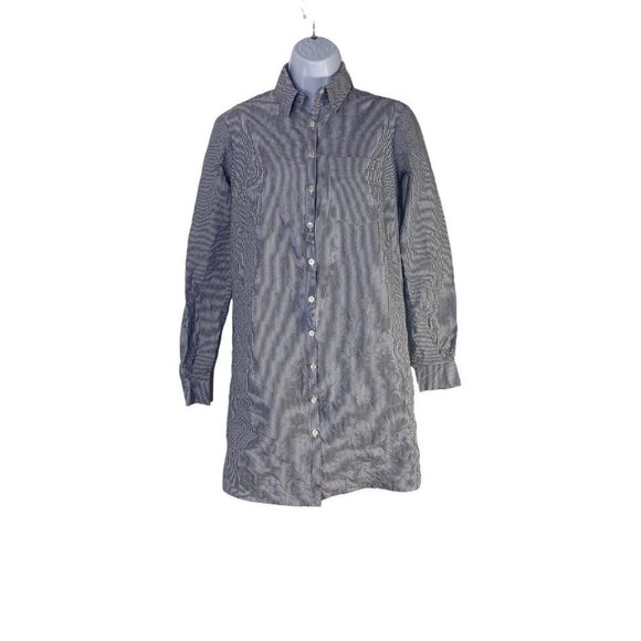 Michael Kors Womens Button Down Long Sleeve Mini Dress Navy Blue White Size 0 - Picture 1 of 7